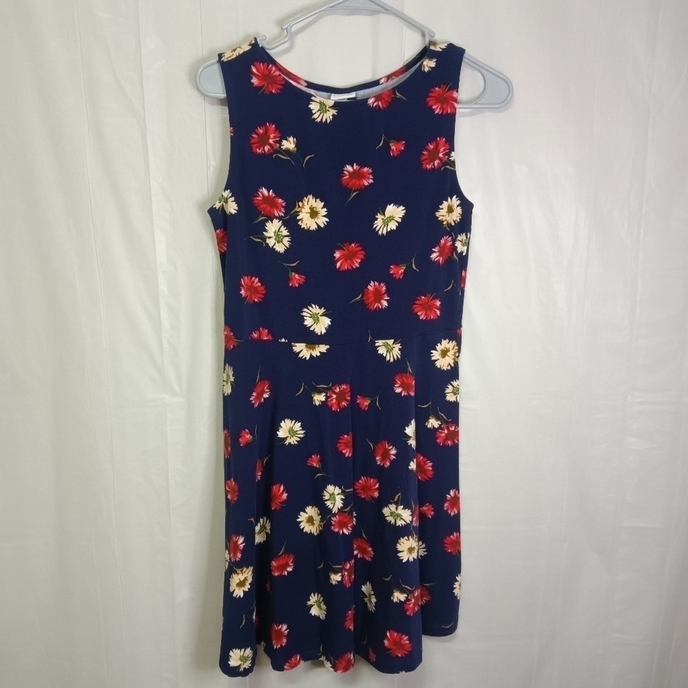 LASCANA Sleeveless Floral Dress Navy Red Fit & Flare Knee Length Pullover Size 6